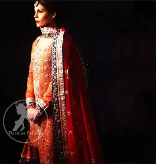 Rust Orange Pure Chiffon Shirt with Maroon Dupatta
