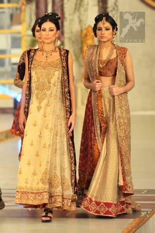 Beige Maroon Bridal Wear Gown A-line Frock