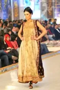 Wedding Outfit - Maroon Bridal Wear Gown - Beige A-line Frock
