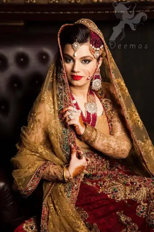 Latest Designer Collection Deep Red and Golden Double Layer Front Open Long Dress