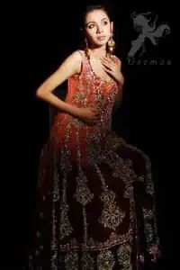 Double Tone Front Open Bridal Gown - Embroidered Sharara