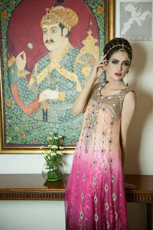 Latest three colour heavy embroidered pishwas with churidar 2016