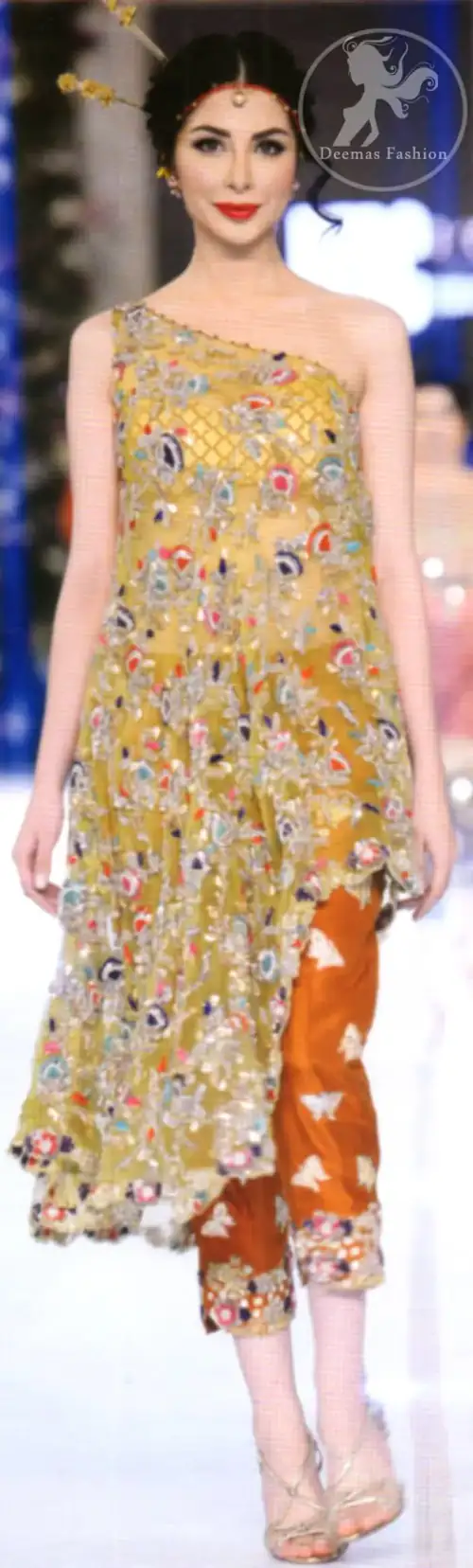 Yellow Embroidered Shirt - Rusty Orange Capri Pants