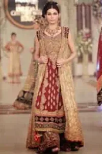 Designer Wear Dress - Deep Red Fawn Bridal Gown - Sharara