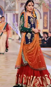 Mehndi Dresses 2017 - Royal Blue - Deep Orange - Red Lehenga