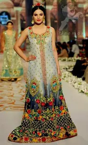 Designer Wear Bridal Pishwas - Triple Tone Front Open Maxi