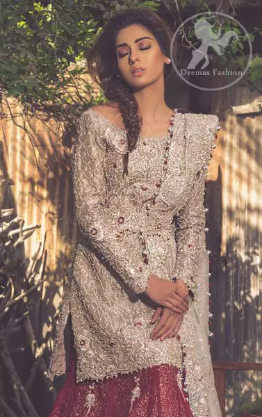 Fawn Bridal Wear Lehenga – Short Shirt – Dupatta – Deep Red Lehenga