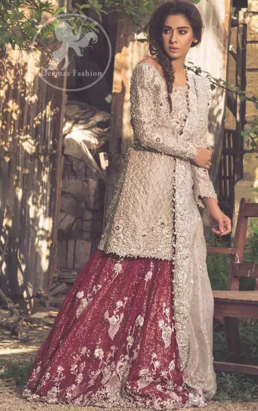 Fawn Bridal Wear Lehenga – Short Shirt – Dupatta – Deep Red Lehenga