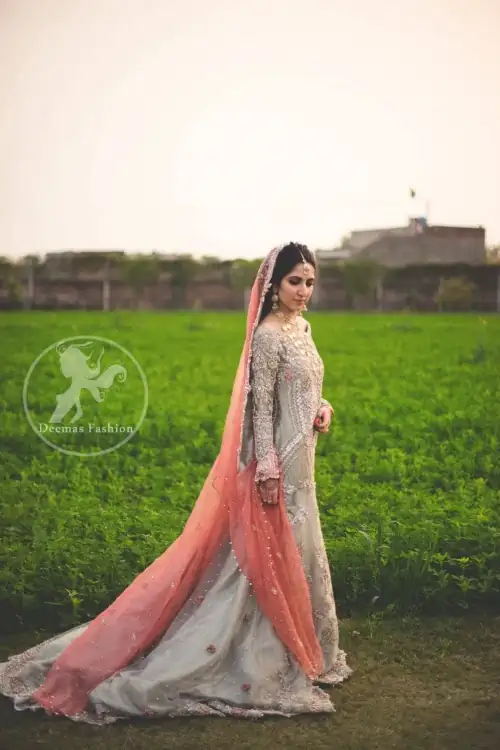 Light Fawn Back Trail Bridal Maxi - Peach Dupatta