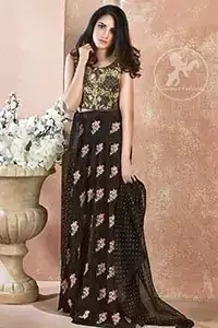 Black Embroidered Blouse Skirt - Banarsi Dupatta