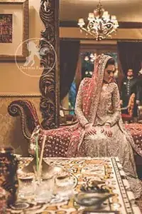 Light Gray Bridal Maxi - Pinkish Red Dupatta