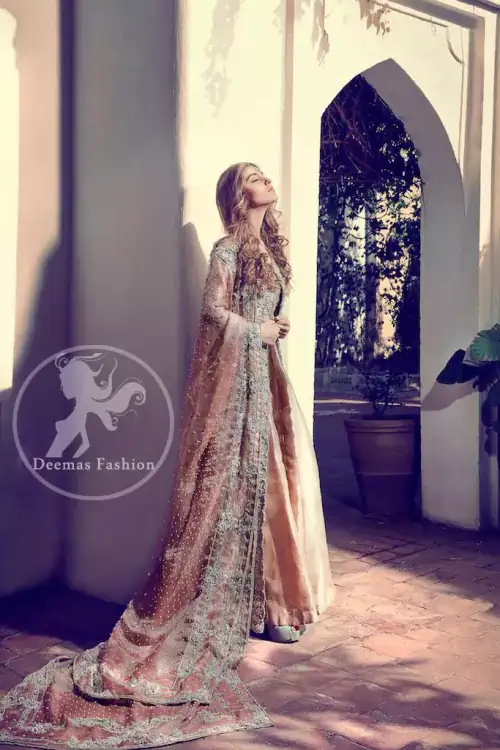 Light Peach Front Open - Bridal Embroidered Gown 2017