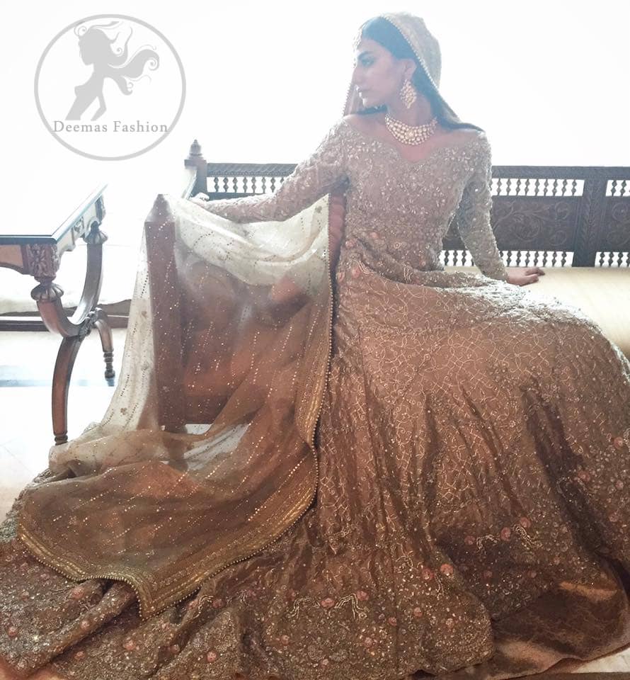 Anarkali Pishwas Dress 2017 - Light Brown Back Trail Frock - Lehenga