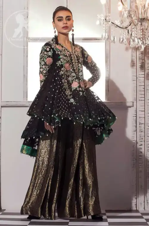 Black Back Trail Peplum Cocoa Brown Pleated Sharara