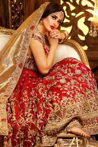 Red Bridal Maxi Brocade Pajama Golden Dupatta