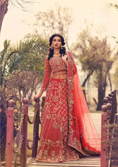 Boost your confidence and style in this glamorous blouse skirt with finest embroidery. The blouse is ornamented with light gold