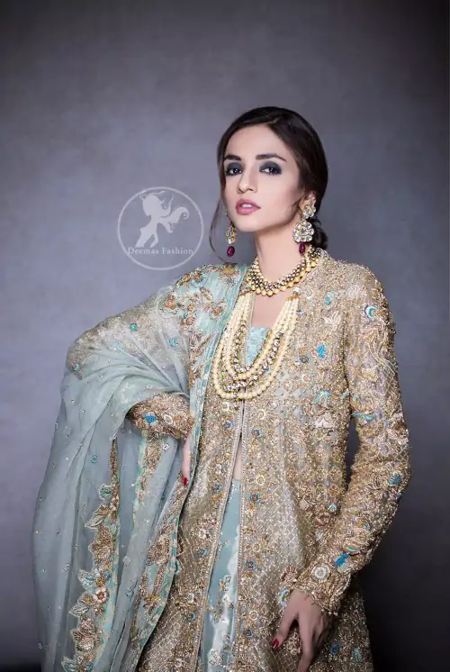 This regal regent gray outfit is an immensely captivating traditional piece, enhancing the art of classical heritage and showcasing the