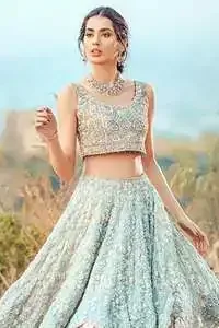 Ferozi And Fawn Double Layer Lehenga Blouse & Dupatta