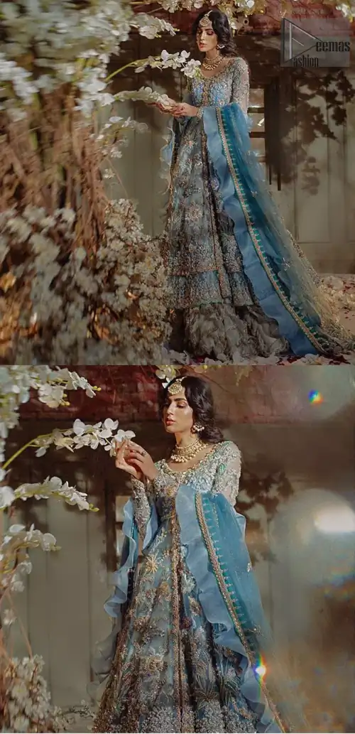 Reflecting royalty and the majestic beauty of statuesque shape and silhouette this dress is perfect for your walima and engagement