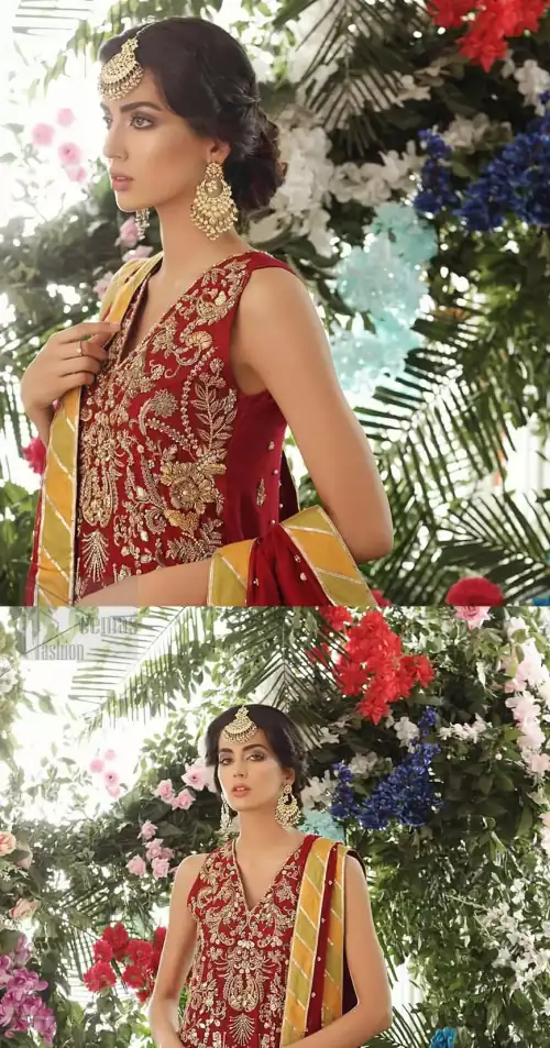 Tradition meets modernity. Boost your confidence and style in this glamorous attire accentuated with finest zardozi work embroidery and scalloped