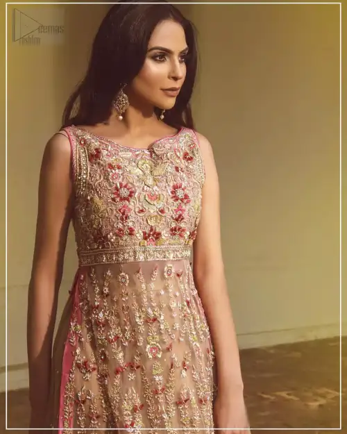 Steal the show with this endearing chiffon outfit with intricate yet rich embroidery. Crafted artfully with detailed multiple color thread