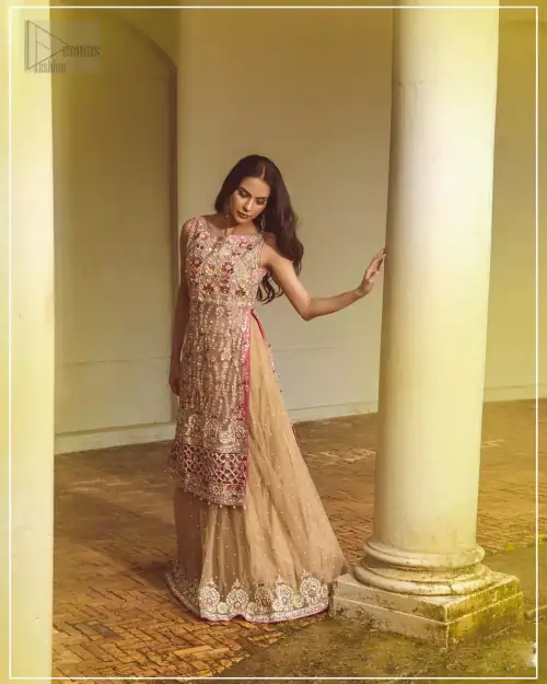 Steal the show with this endearing chiffon outfit with intricate yet rich embroidery. Crafted artfully with detailed multiple color thread
