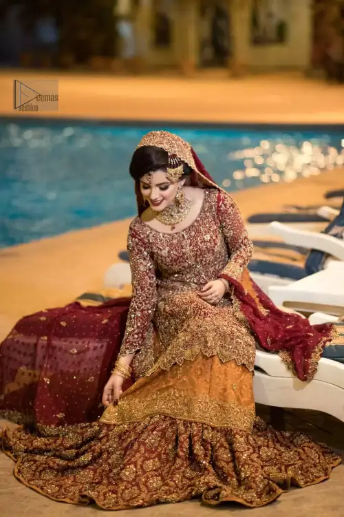 Pakistani Reception Wear - Maroon Shirt – Rust and Maroon Lehenga. You are all set to make a lasting impact
