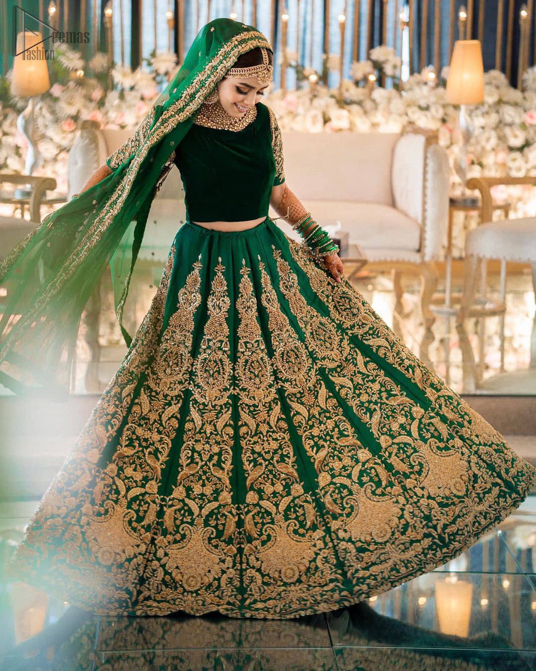 green lehenga pic