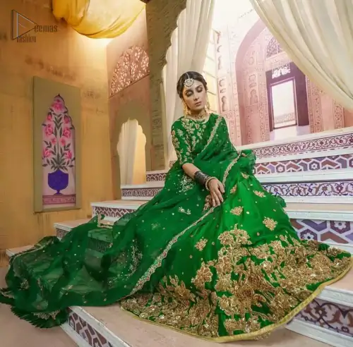 Nothing speaks of femininity and class louder than this green mehndi outfits for bridesmaids. This beautiful outfit comes with a