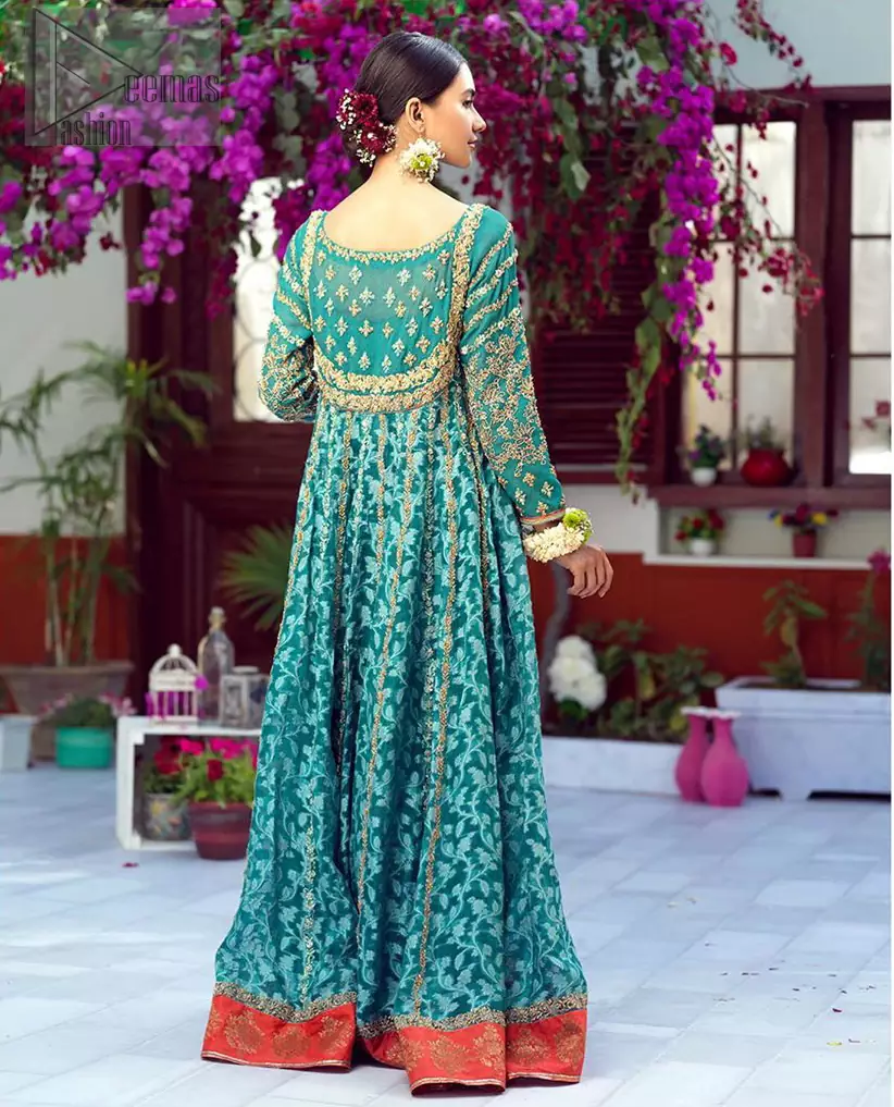 Sea Green Pishwas Frock – Capri Pants Light Mehndi Wear