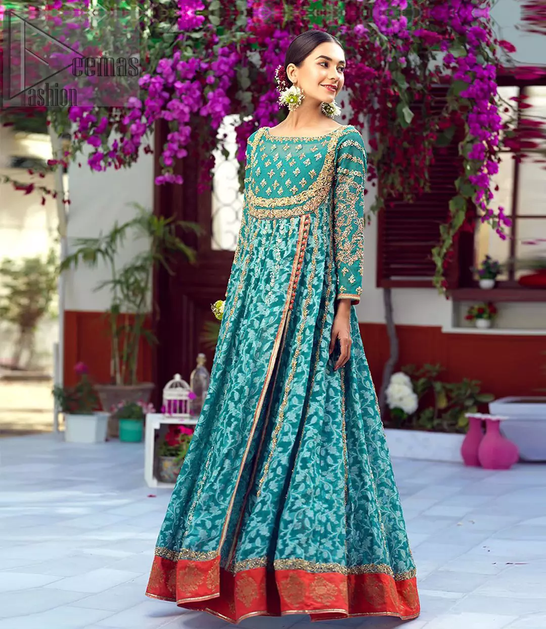 Sea Green Pishwas Frock – Capri Pants Light Mehndi Wear