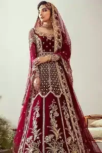 Did you recently say “YES” to the person of your dreams? Now it’s time to start searching for the perfect dress. Then hold your breath, as we reveal this masterpiece. A sensational affair so timeless and magnificent, beautifully crafted with light golden zardozi work. Craftmanship and skills you've never witnessed before. The pishwas is fully decorated with geometric patterns, floral bootis and tea rose embroidered appliqued bottom. It is paired with an ethereal bridal dupatta focusing on kora and dabka handwork borders on all four sides, finishing with scattered tiny floral motifs on the ground.