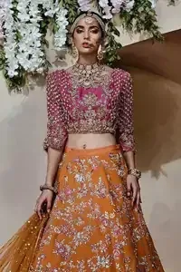 Orange Lehenga Dupatta – Pink Blouse
