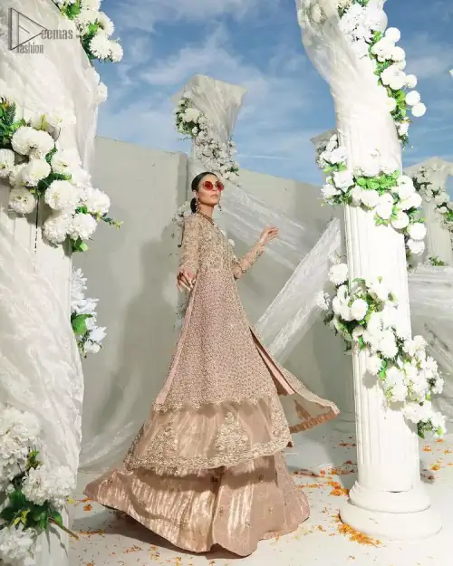 Fawn Front Open Gown Lehenga – Dupatta