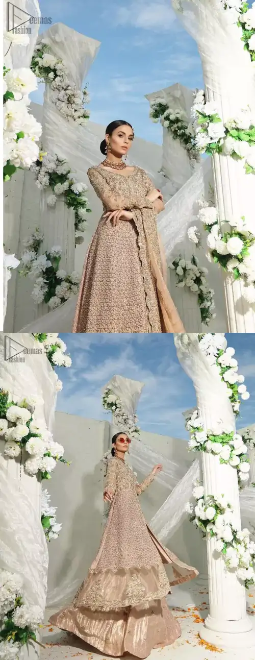 Fawn Front Open Gown Lehenga – Dupatta