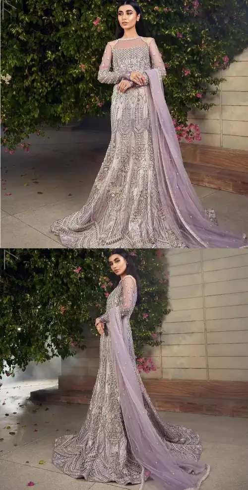 Light Purple Fish Train Gown – Dupatta