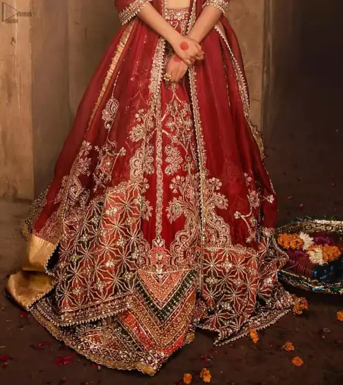 Red Sweetheart Blouse Lehenga Embroidered Dupatta
