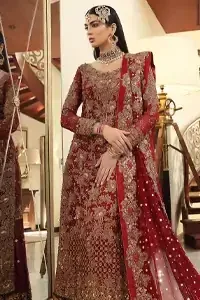 Red Long Shirt Dupatta - Appliqued Gharara
