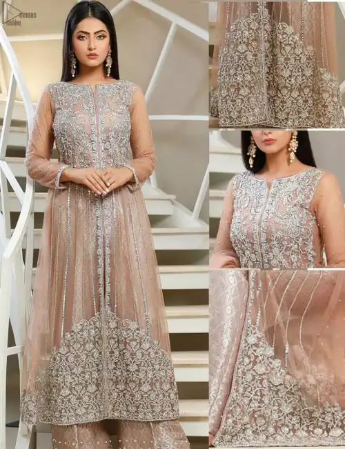 With pure fabric heavily embroidered with zardozi and the perfect blend of traditional flamboyance and modern elegance in design, you