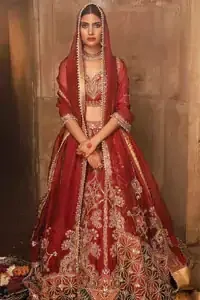 Red Sweetheart Blouse Lehenga Embroidered Dupatta