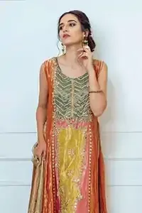 Orange Appliqued Shirt- Golden Sharara