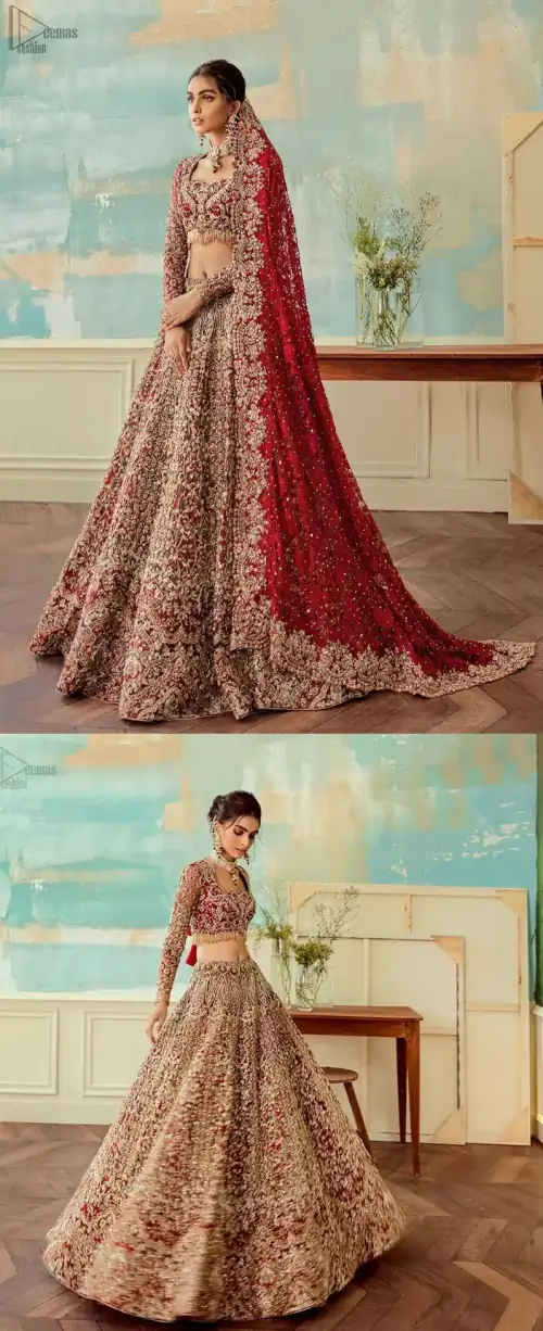 Come up with something fab on your wedding day, with a meritorious Red Lehenga Blouse. A full-sleeved attire made with
