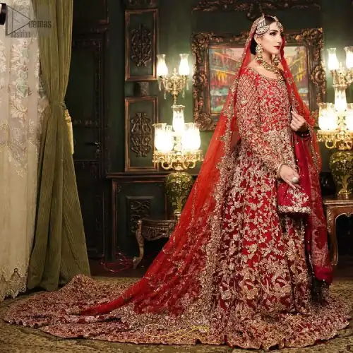 Red Front Open Back Train Maxi – Orange Dupatta