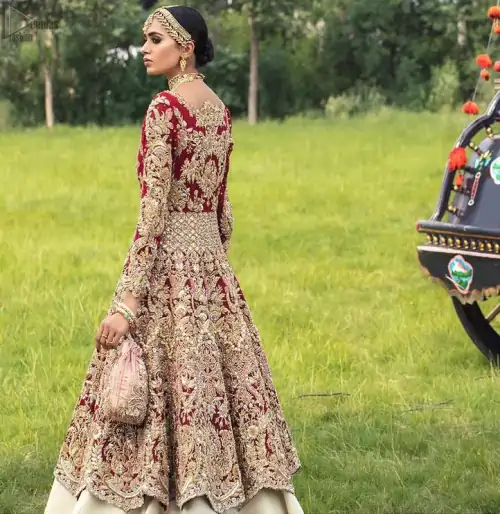 Best Nikah Dress - Red Front Open Gown Inner Ivory Lehenga Maxi. Glorify yourself by suiting up with the exceptional