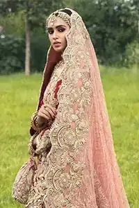 Red Front Open Gown – Ivory Lehenga