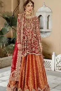 Red Peplum Dupatta – Orange Lehenga