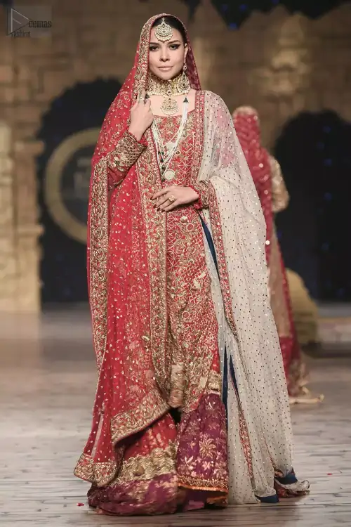 Red Long Shirt Dupatta – Two Tone Farshi Gharara