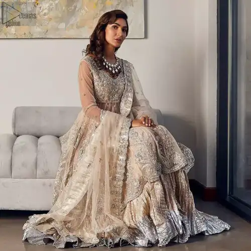 Your aesthetic evening party deserves a little extra treat with your guests admiring you in a Light Fawn Peplum Dupatta.