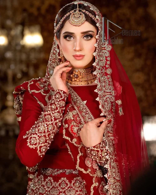 There is a shade of deep red for every bride. This Pakistani reception article begins with a deep red blouse
