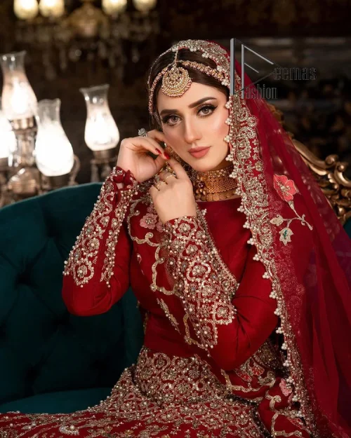 There is a shade of deep red for every bride. This Pakistani reception article begins with a deep red blouse
